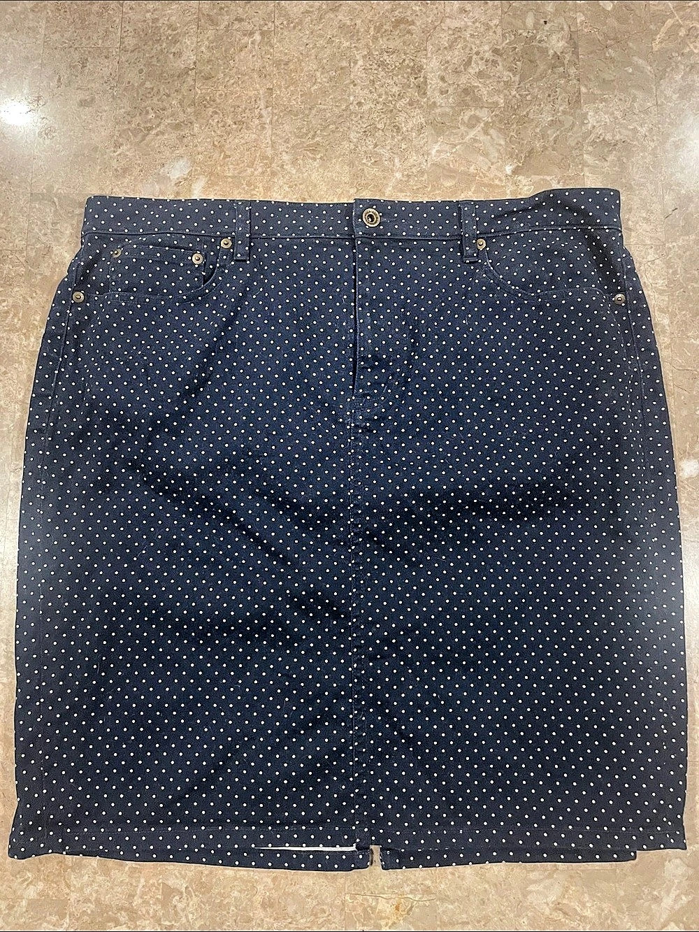 Ralph Lauren Polka Dot Jean pencil skirt Navy & White 16 transitional piece fall